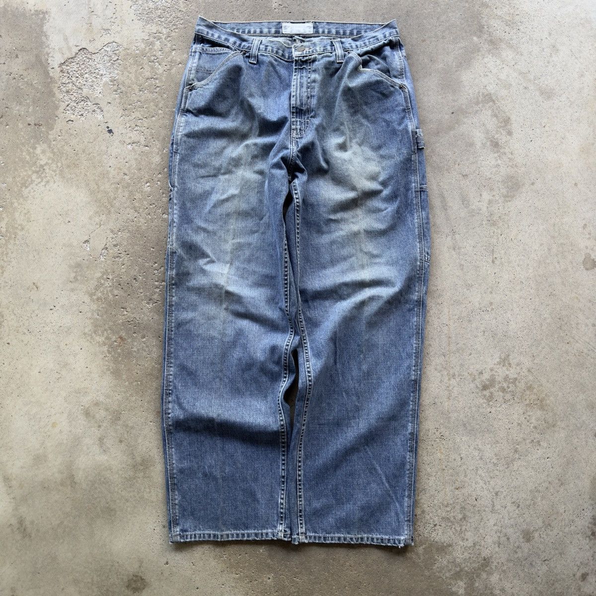 image of Vintage Faded Mud Wash Denim Carpenter Skater Jeans in Blue, Men's (Size 34)