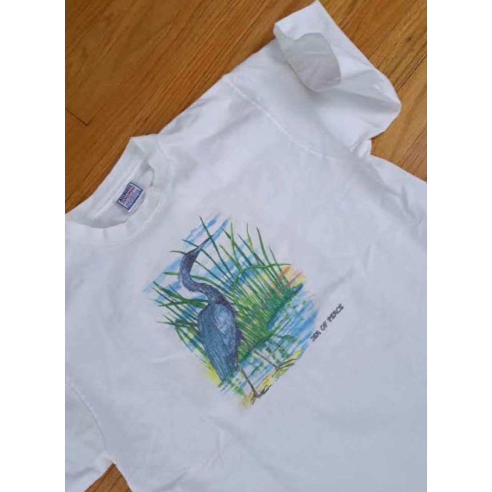 Vintage VINTAGE All Sport T-Shirt USA Crew Neck Short Sleeve Sea Bird Sea of Peace Stitch Men 44 White Cotton 27in long 20in chest Size US XXL / EU 58 / 5 - 5 Thumbnail