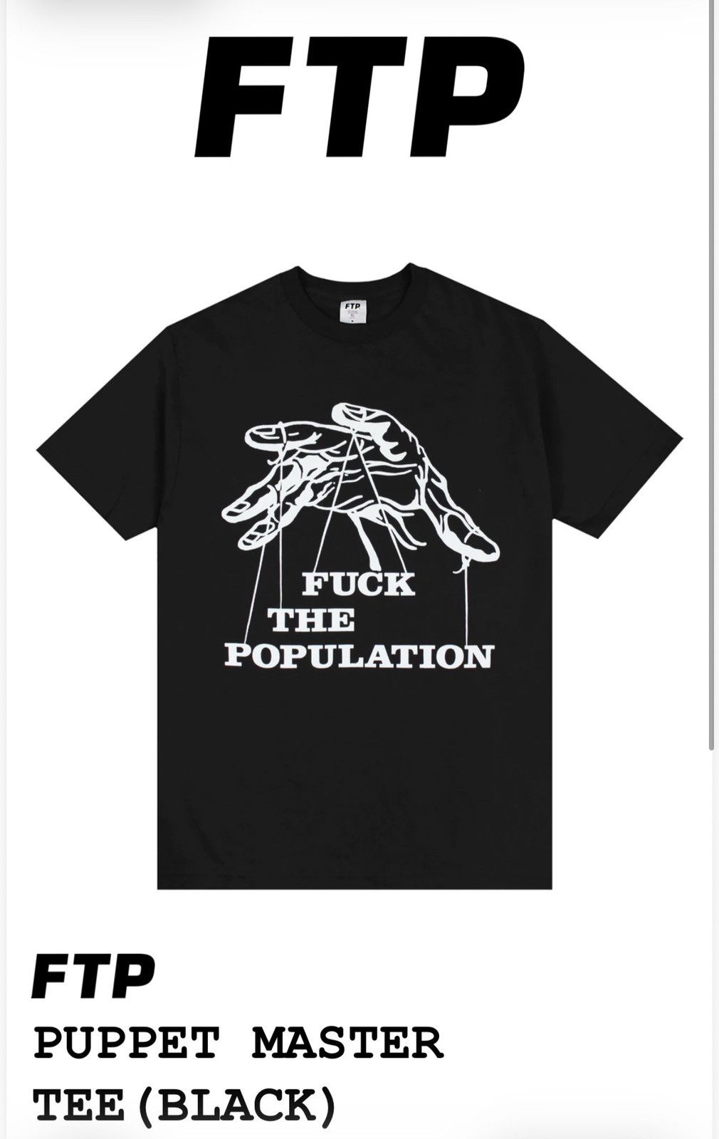 Fuck The Population FTP Black Puppet Master Tee Size US L / EU 52-54 / 3 - 1 Thumbnail