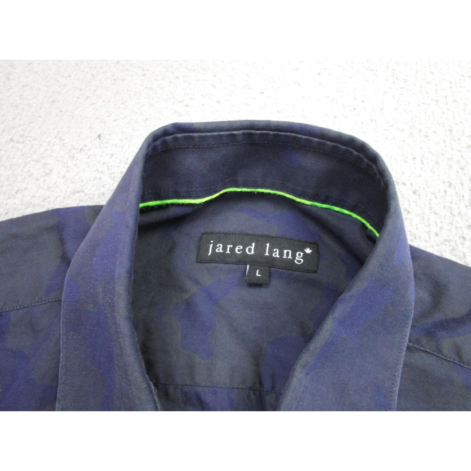 Jared Lang Jared Lang Men's Dress Shirt Large Blue Camouflage Long Sleeve Button-Up Business Casual Size 42R - 4 Thumbnail