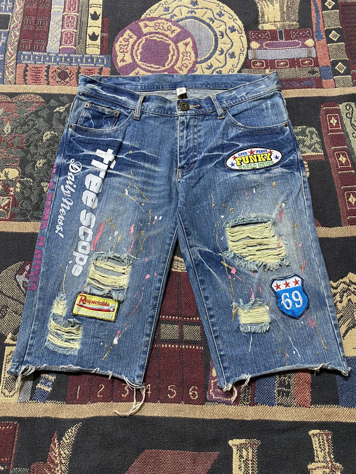 Japanese Brand Japanese Daily News Funky World Union Short Jeans Size US 33 - 1 Thumbnail