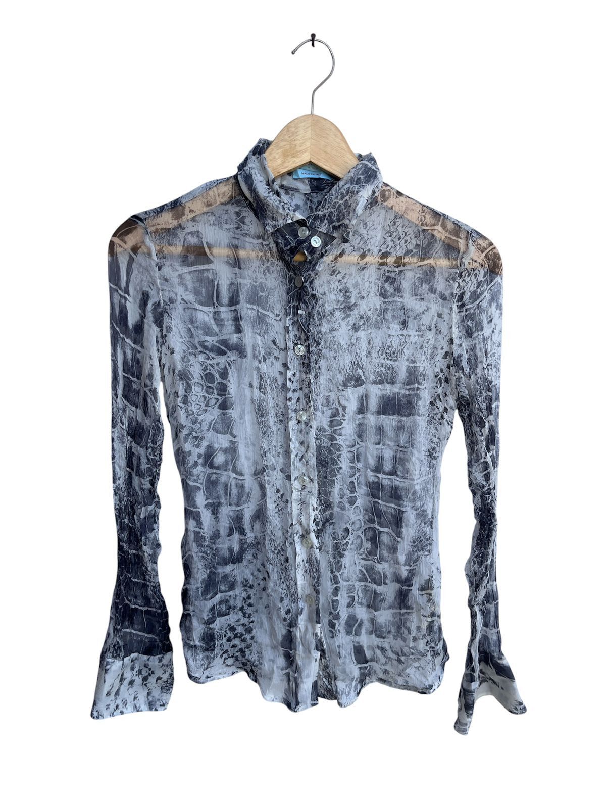 Japanese Brand Vintage Italian Sheer Crocodile Print Button Up Shirt Y2K Size US S / EU 44-46 / 1 - 1 Thumbnail