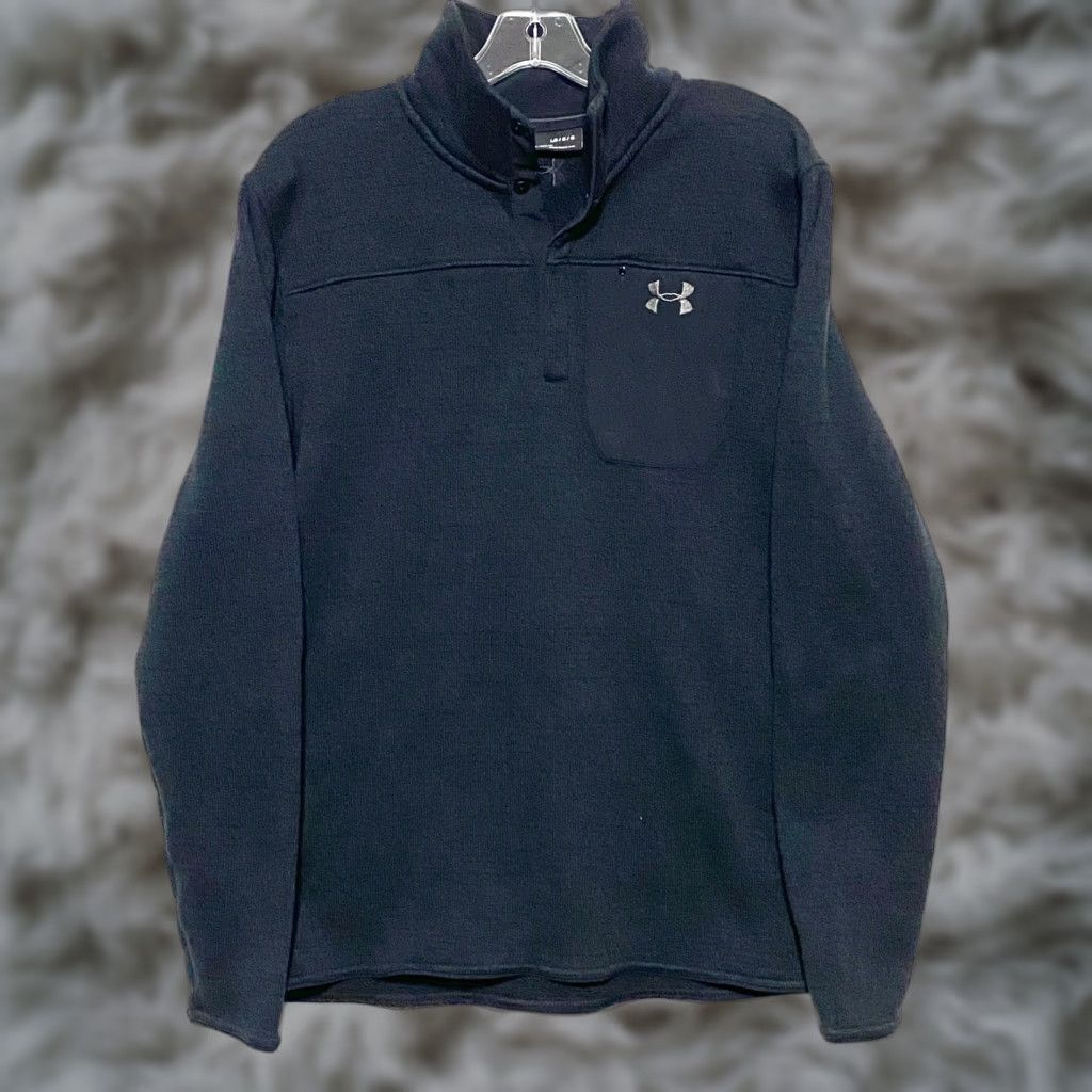 Under Armour Under Armour Loose Cold Gear Fleece Pullover Mens L Black Zip Pocket Snap Buttons 2 Zip 20.5" Pit to Pit 26.5" Length 26.5" Outdoor Sweatshirt Casual Size US L / EU 52-54 / 3 - 1 Thumbnail