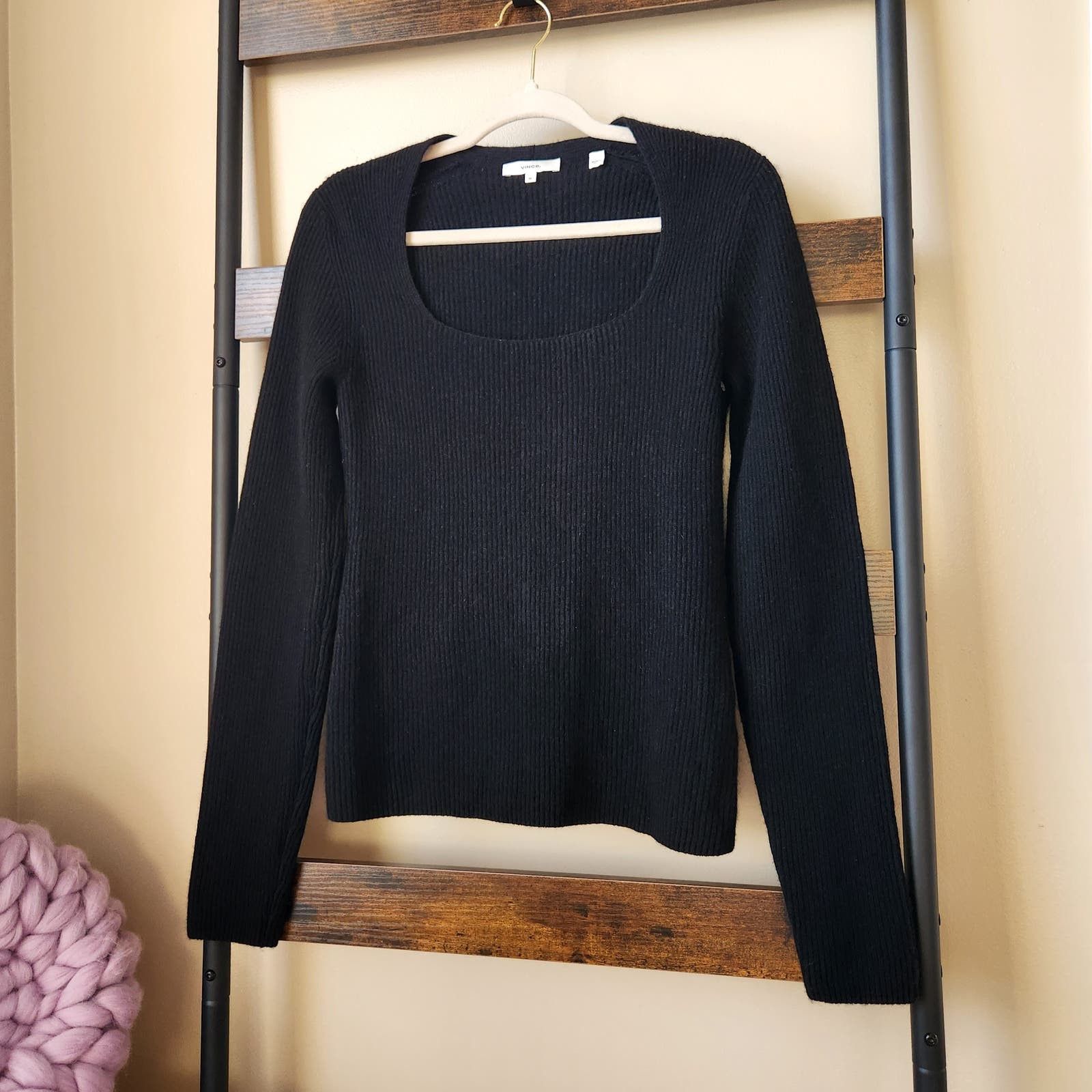 image of Vince Women Black Cashmere Cable Knit Soft Sweater Size M