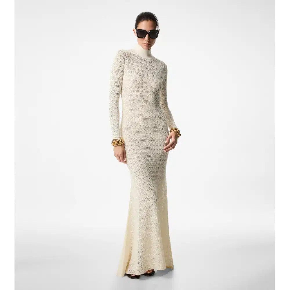 Tom Ford o1w1db10525 ACK423 Turtleneck Maxi Dress in White Size S / US 4 / IT 40 - 3 Thumbnail