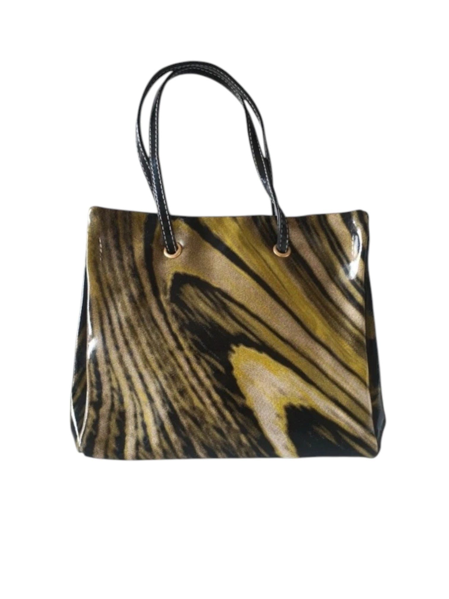 Roberto Cavalli Roberto Cavalli Yellow-Brown Abstract Patent Tote c. 2000s Size ONE SIZE - 1 Thumbnail