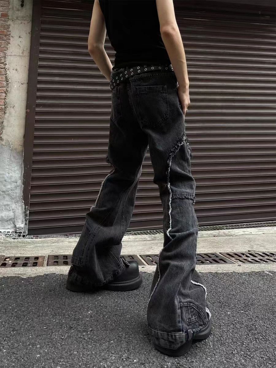 Japanese Brand × Jean Vintage raw edge patchwork distressed bootcut jeans Size US 34 / EU 50 - 4 Thumbnail