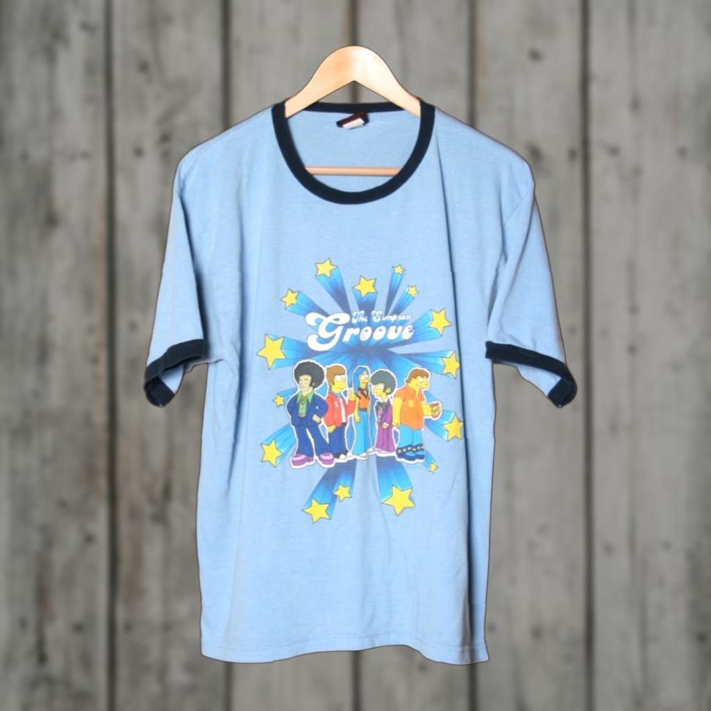 Vintage VINTAGE The Simpsons Shirt 70's Groove Shooting Star Graphic Ringer T-Shirt Sz. L Men Blue 2000-2009 XS? Wait—cannot add. Size US L / EU 52-54 / 3 - 1 Thumbnail