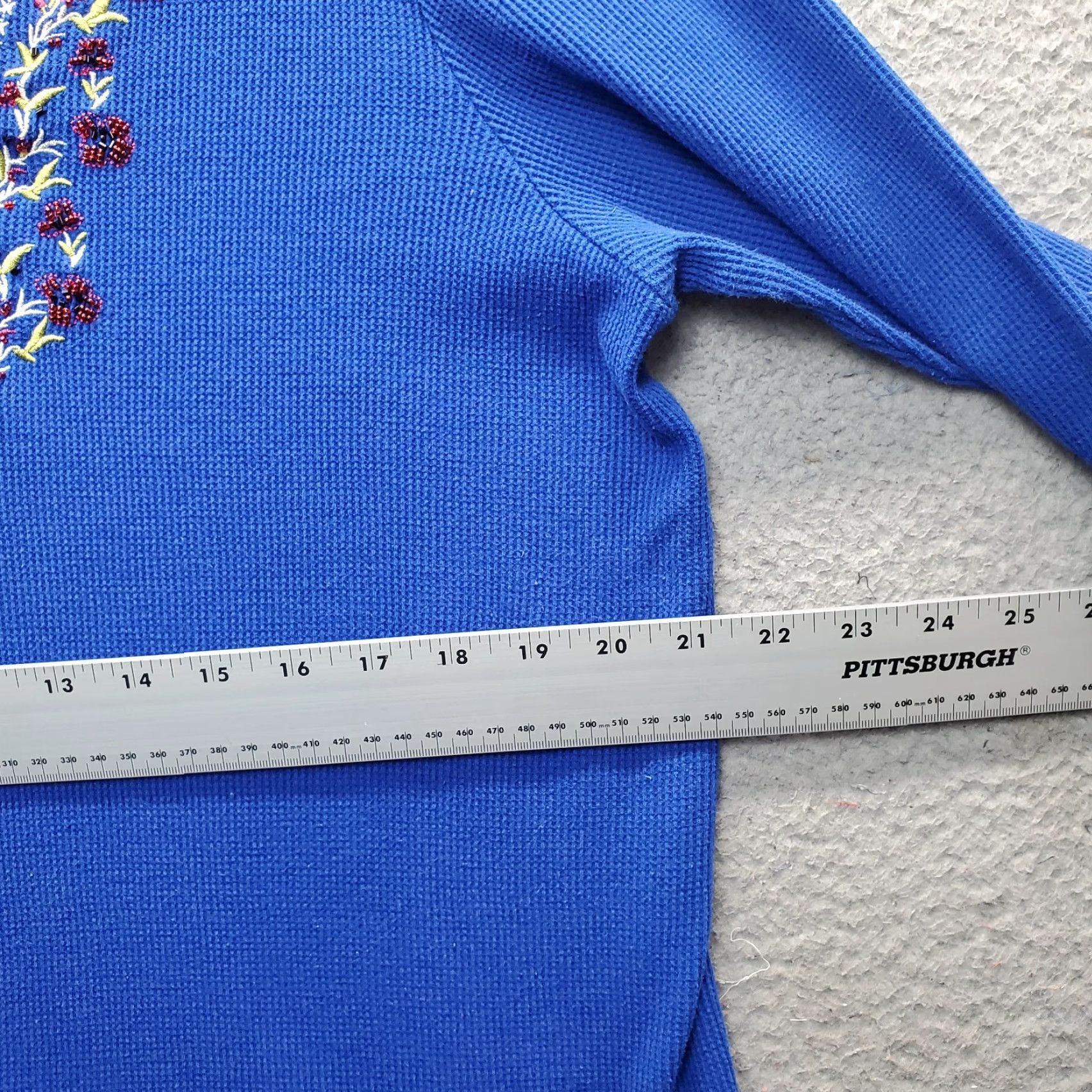 Vintage Woman Within Thermal Henley Shirt Womens L Blue Waffle Knit Beaded Embroidered Size L / US 10 / IT 46 - 4 Thumbnail