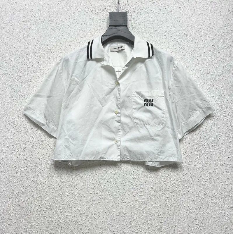 Miu Miu Miu Miu Summer White Cotton Embroidered Crop Shirt 0089 Size ONE SIZE - 1 Thumbnail