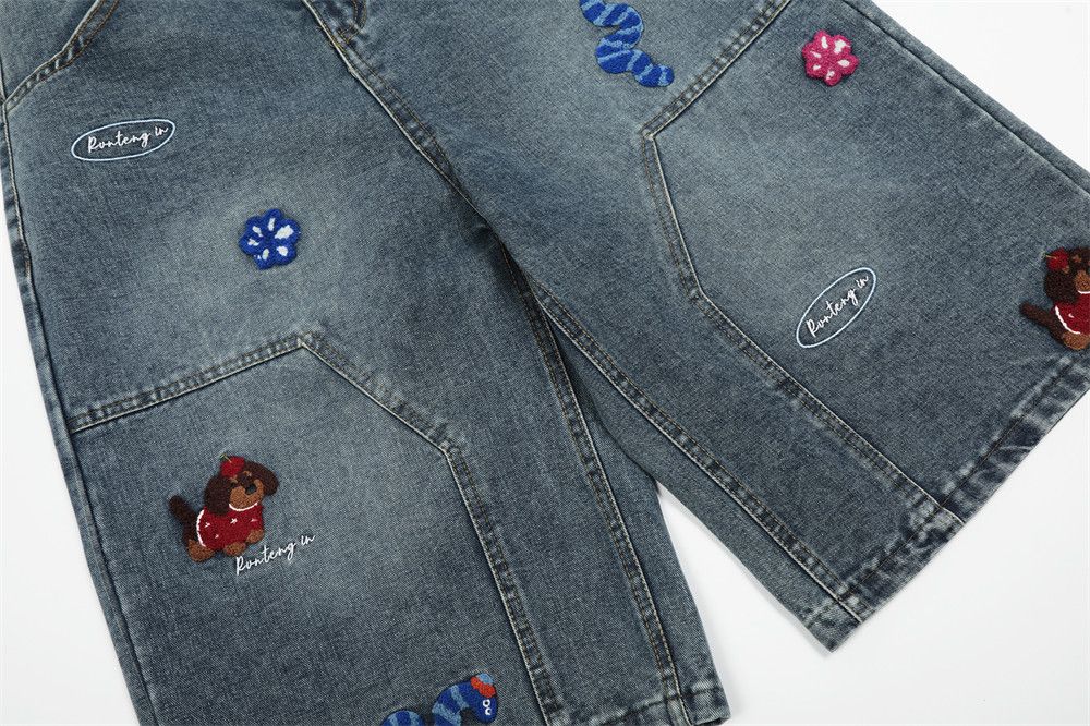 Japanese Brand × Jean Distressed washed punk fun cartoon embroidered denim shorts Size US 32 / EU 48 - 5 Thumbnail