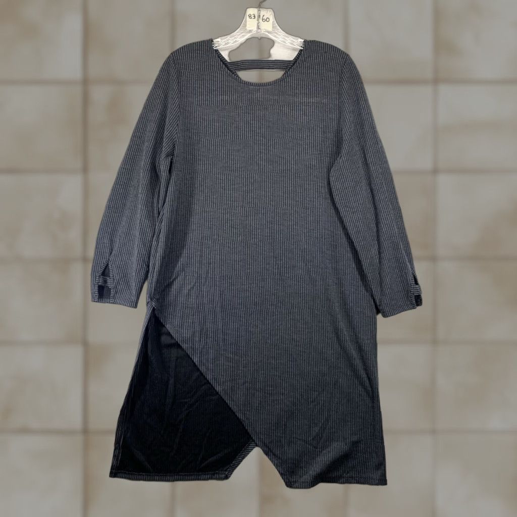 Vintage Mittoshop Ladies Shift Dress M Gray Striped Natural Neutral Lagenlook Rayon Size M / US 6-8 / IT 42-44 - 1 Thumbnail