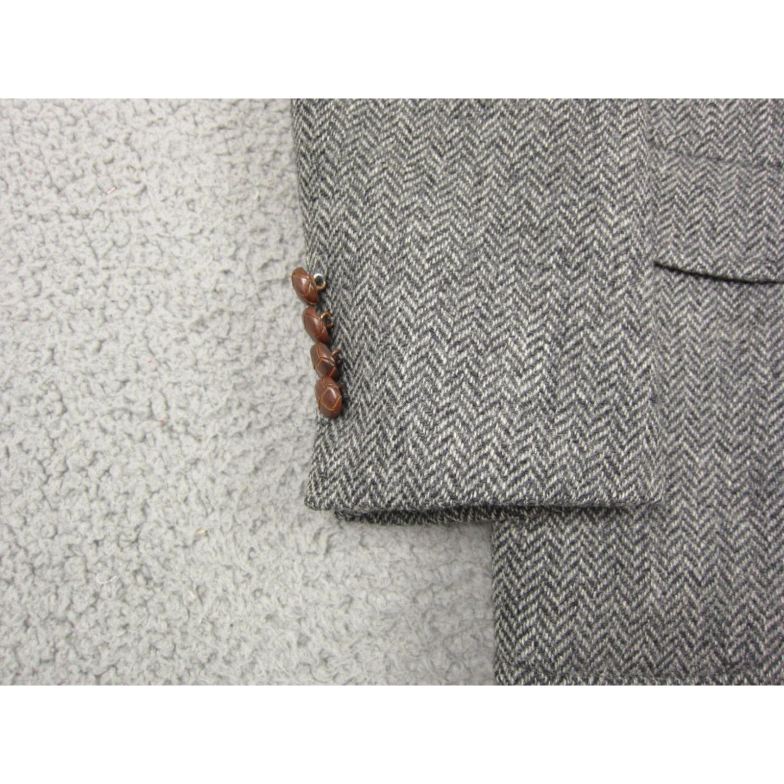 Lands' End VINTAGE Lands End Blazer Jacket Mens 44L Gray Herringbone Tweed Wool Coat 80s Blazer Men Size 44R - 5 Thumbnail