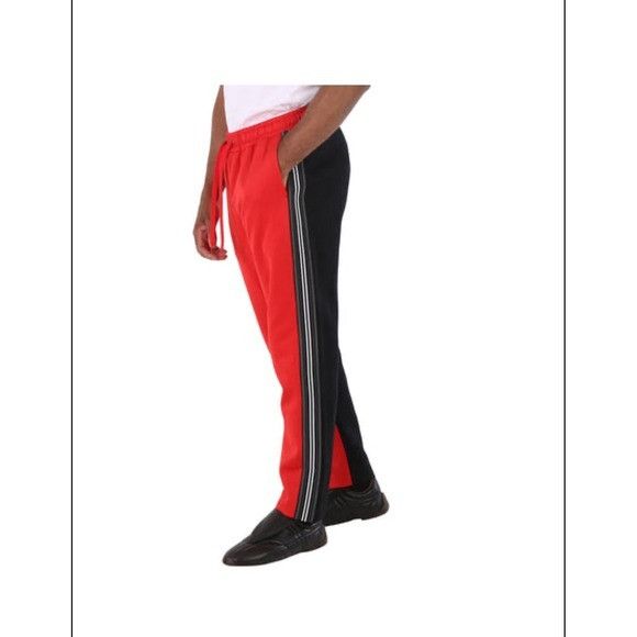 Burberry Mens Track Pants Bright Red Side Stripe Casual Jogg