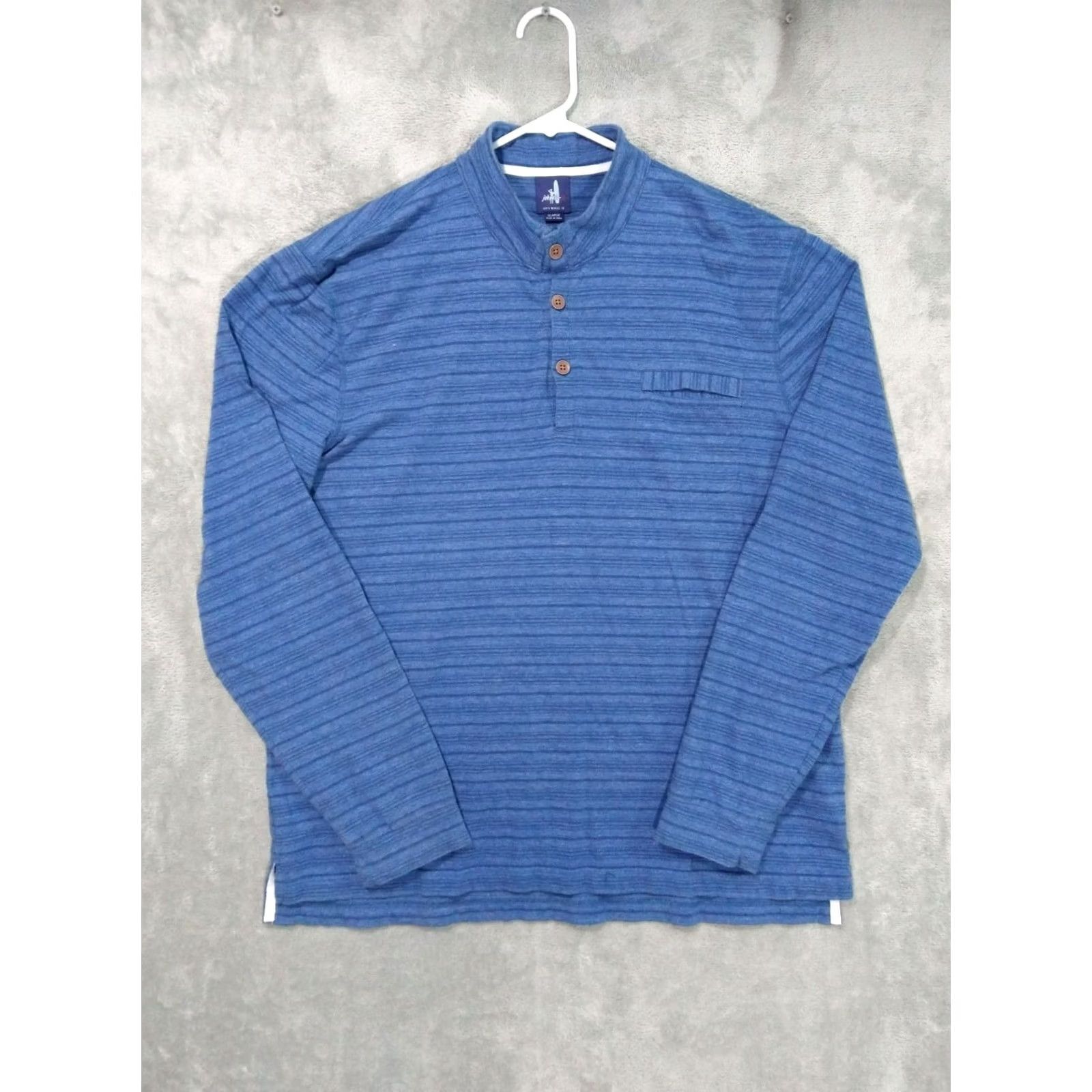 johnnie-O Johnnie-O Shirt Mens XL Blue Henley Long Sleeve Textured Pockets Cotton Size US XL / EU 56 / 4 - 2 Thumbnail