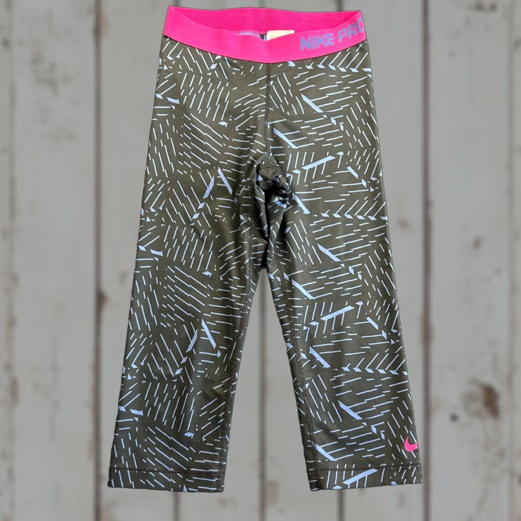 Nike Nike Pro Capri Pants Pedal Pushers ¾ Cropped Blue Pink S Women's M Geometric Elastic Waist Running Yoga 589023 Pro Nike Pro Pants Capris Size 32" / US 10 / IT 46 - 1 Thumbnail