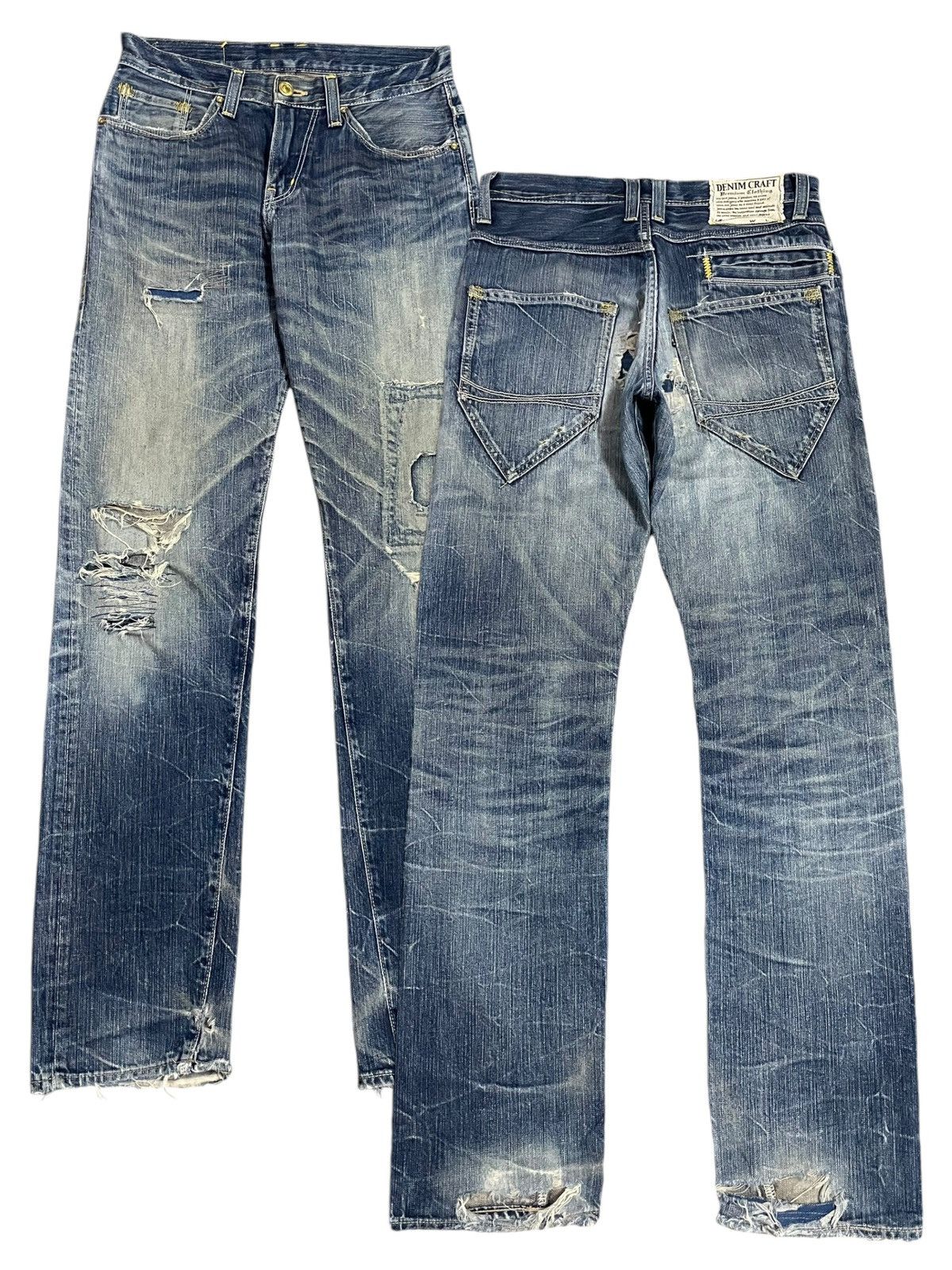 Vintage Denim Craft Crazy Pocket Design Ripped Punk Jeans