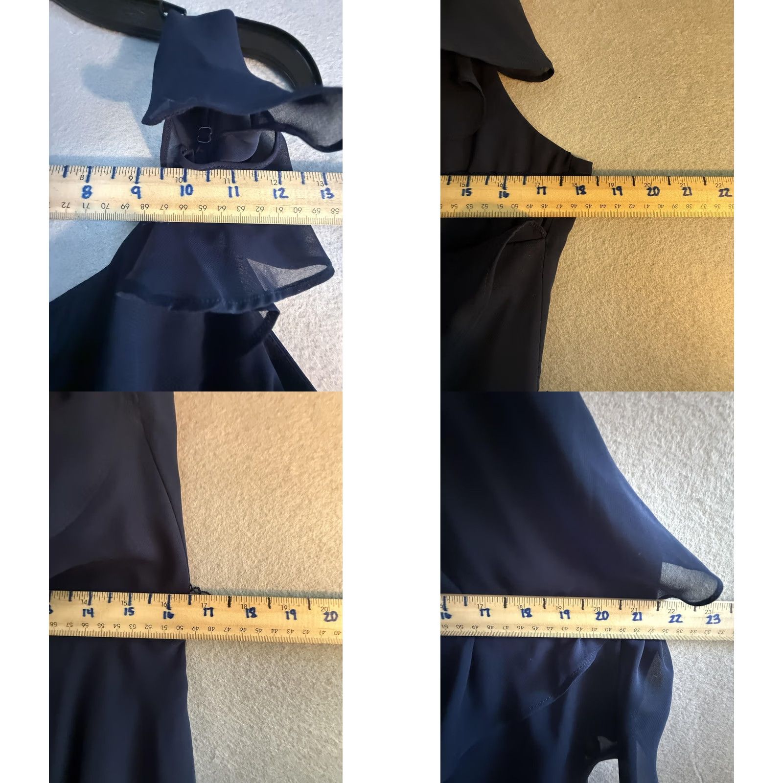 Vintage Tahari Arthur S. Levine Dress Womens 12 Blue Ruffle Chiffon Cowl Maxi Formal - Pre-Owned Size XL / US 12-14 / IT 48-50 - 9 Thumbnail