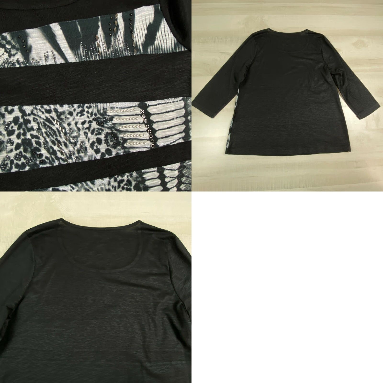 Vintage Chico's Women's Small Black Snakeskin Print 3/4 Sleeve Animal Print T-Shirt Size S / US 4 / IT 40 - 8 Thumbnail