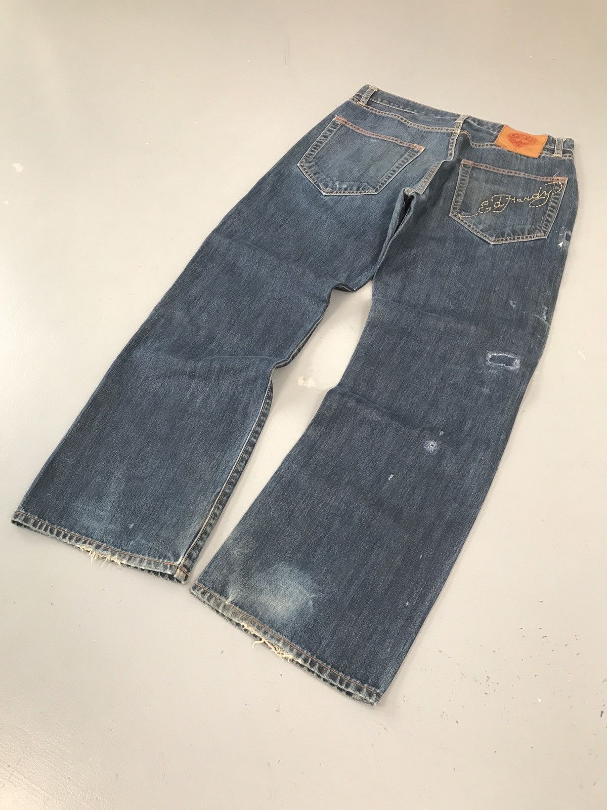 Vintage Ed hardy spell out embroidered denim