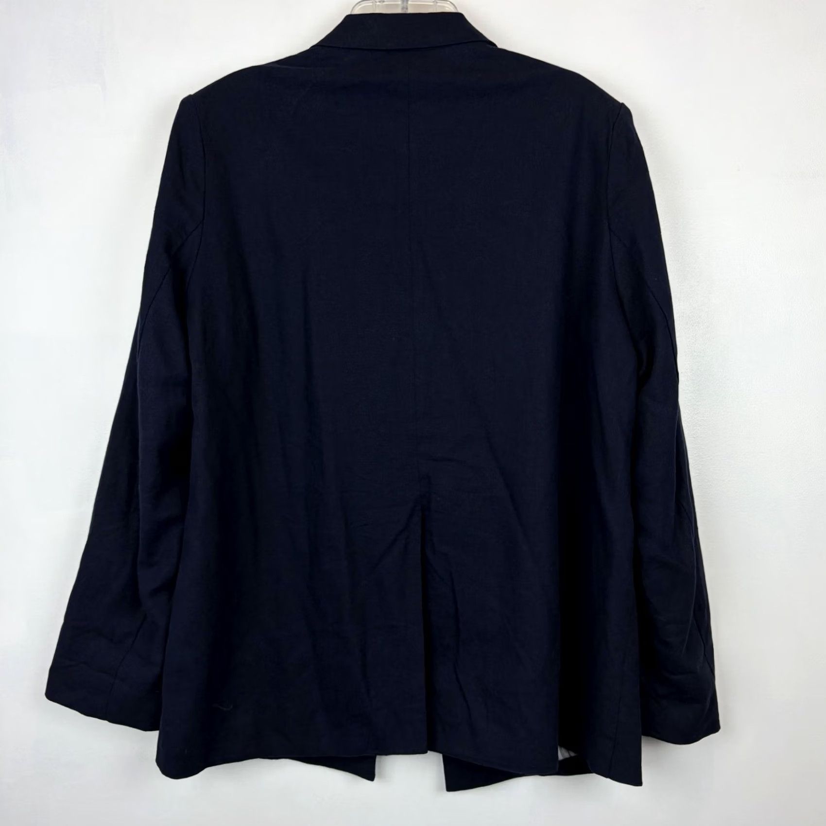 Halston H Halston Blazer Womens Large Navy Blue Linen Blend Lagenlook Minimalist Size L / US 10 / IT 46 - 2 Thumbnail
