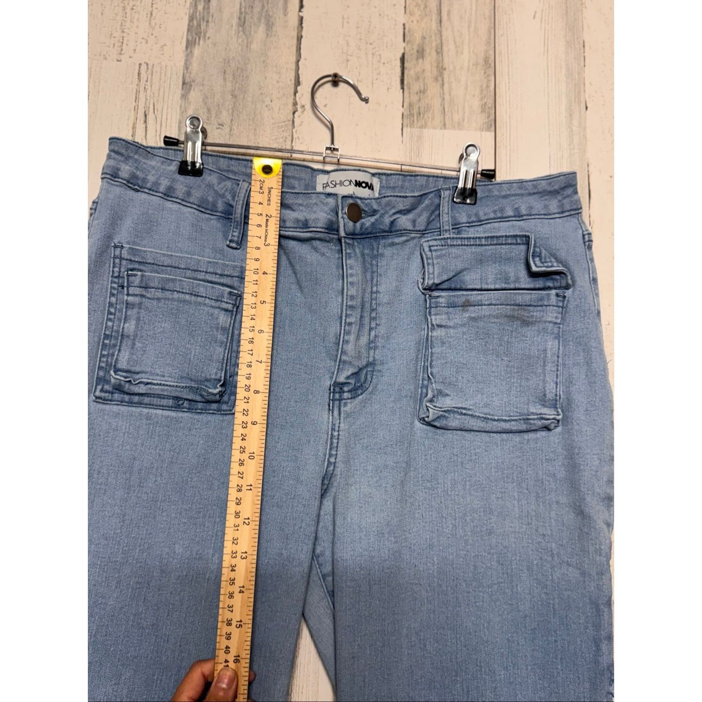 Other Fashion Nova Cargo Jeans | Light Wash Utility Denim Pants with Pockets Size 13 Size 32" / US 10 / IT 46 - 5 Thumbnail