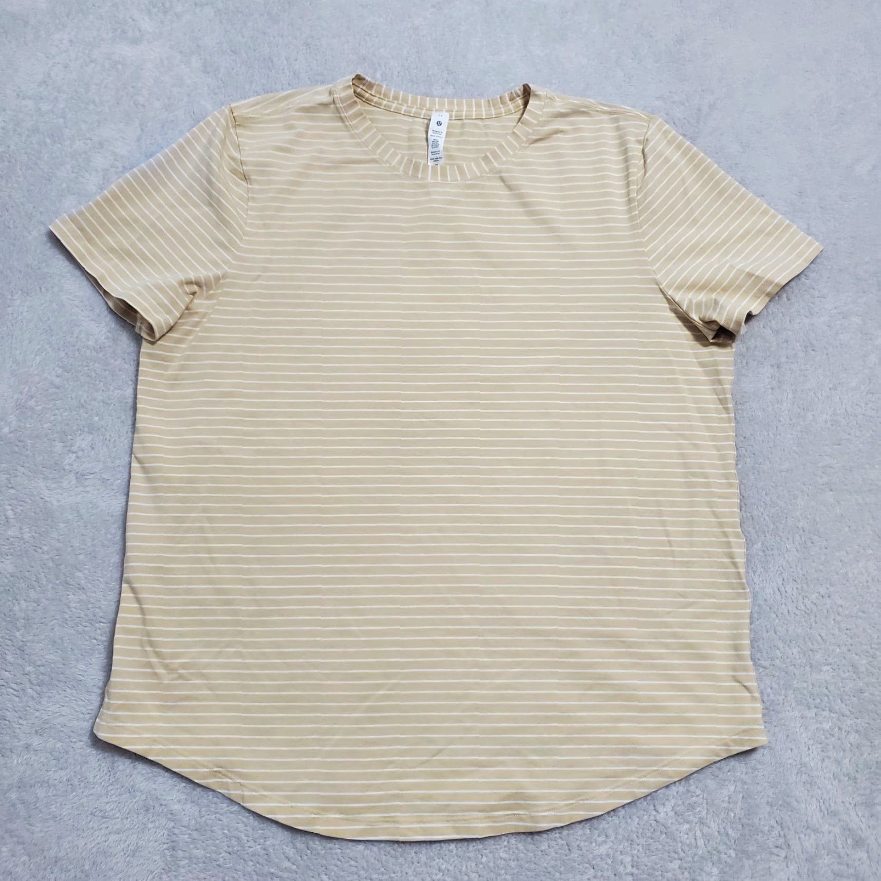 Lululemon VINTAGE Lululemon Top Women 12 Tan White Striped Crew Neck Short Sleeve Tee Shirt Casual Size XL / US 12-14 / IT 48-50 - 2 Thumbnail