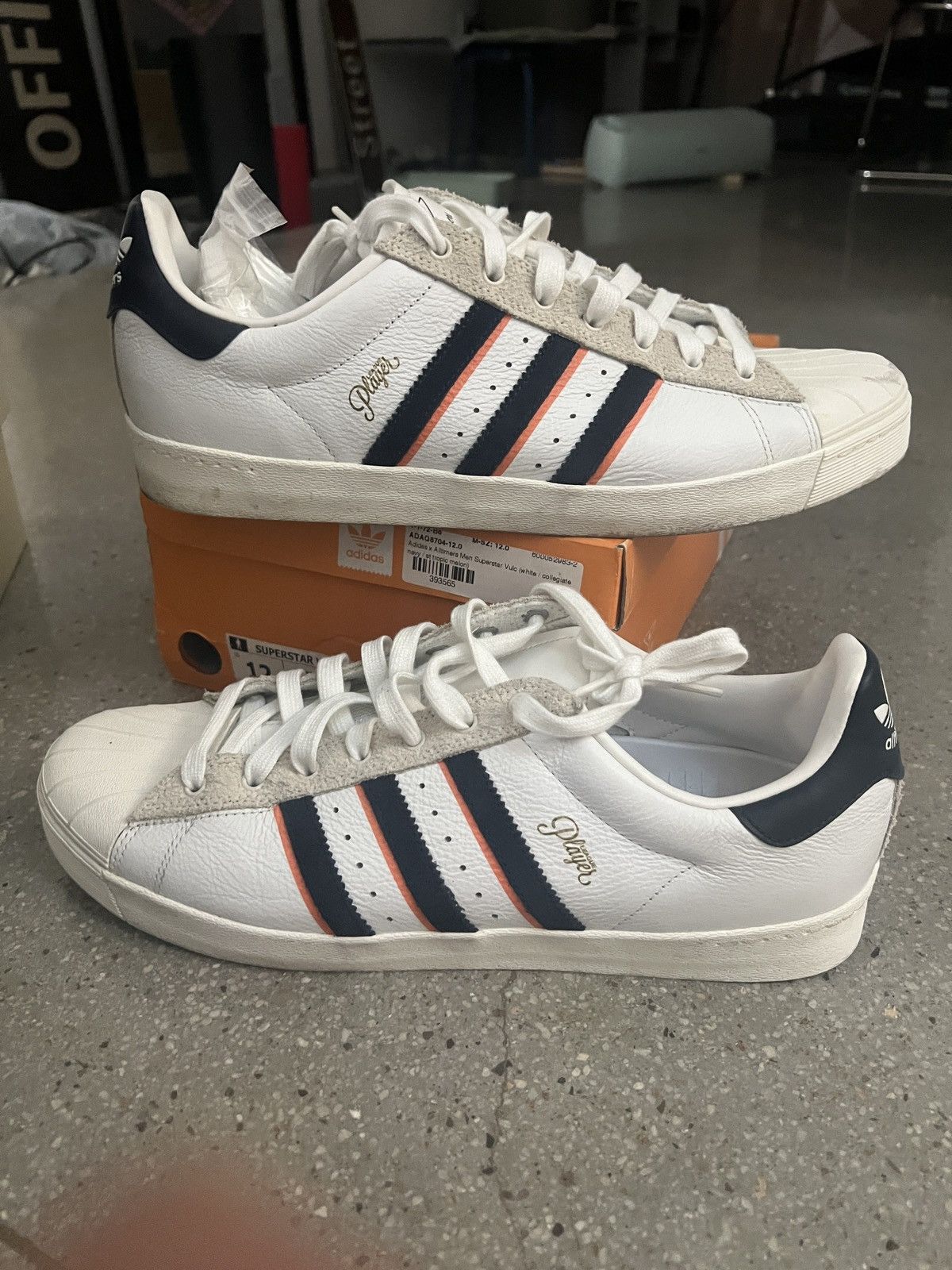 Adidas × Alltimers Adidas Superstar Vulc x Alltimers – White/Navy/Tropic Melon Size US 12 / EU 45 - 2 Thumbnail