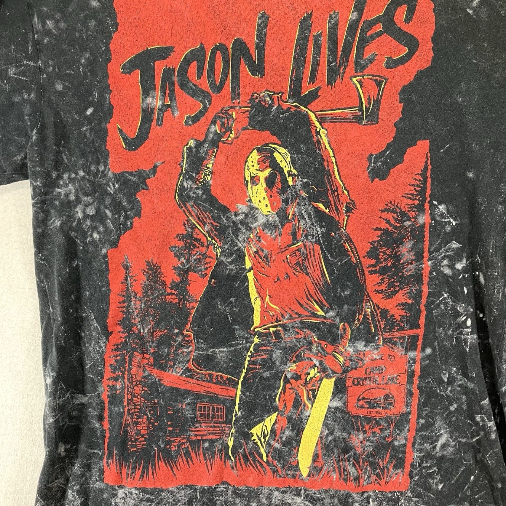 Affliction FRIDAY THE 13TH JASON LIVES Graphic Tee Mens Medium Black Acid Wash Size US M / EU 48-50 / 2 - 2 Thumbnail