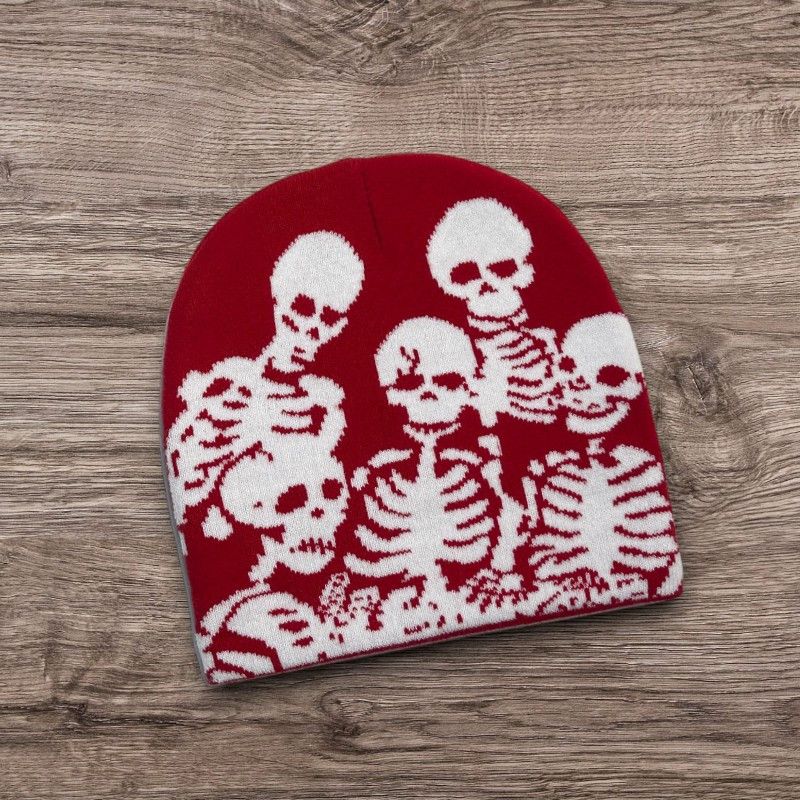 Other ALT Grunge Skull Skeletons Beanie | Punk Y2K Opium Red Hat Size ONE SIZE - 1 Preview