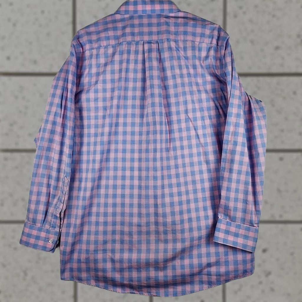 Stafford Stafford Dress Shirt Pink Blue Gingham 16 Regular Mens Long Sleeve Button-Down Collared Travel Business Knit? Size 42R - 1 Thumbnail