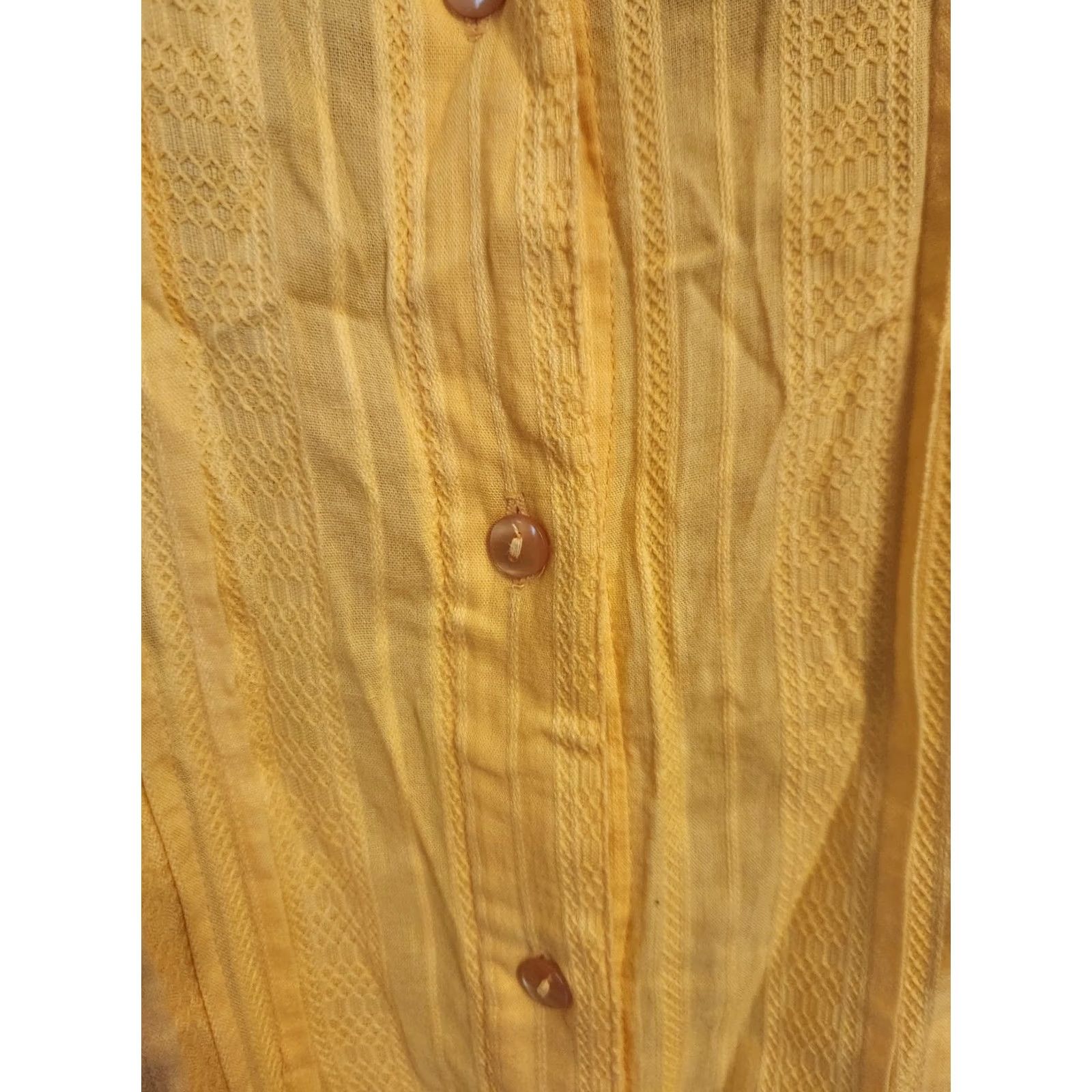 Vintage Only Necessities Yellow Textured Stripe Pleated Button Down Blouse Shirt 3X Womens Blouse Yellow 3X Pleated Button Down Short Sleeve Casual Shirt Size XXL / US 16-18 / IT 52-54 - 3 Thumbnail
