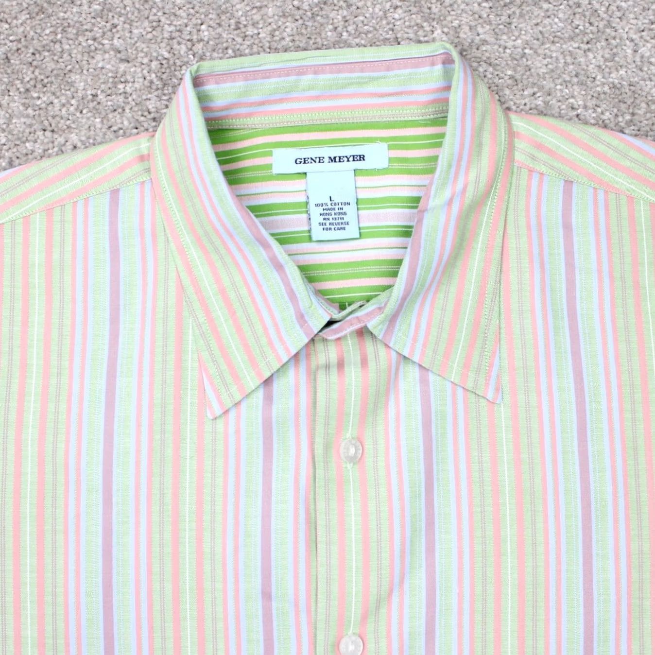 Vintage Gene Meyer Shirt Mens Large Green/Orange/Purple Striped Cotton Button-Up L/S Size US L / EU 52-54 / 3 - 6 Thumbnail