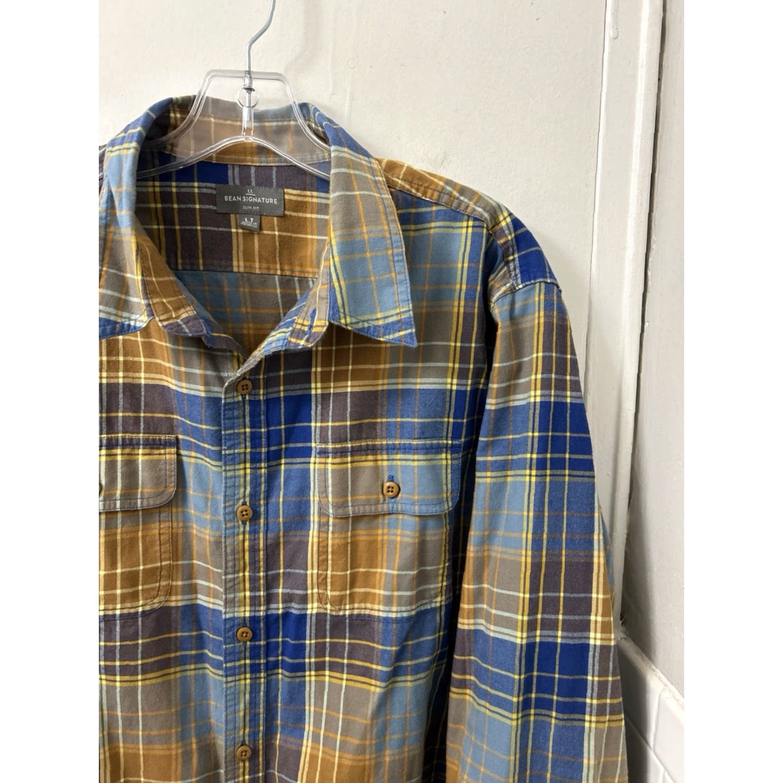 Vintage L.L. Bean Signature Castine Flannel Shirt Mens Large Blue Yellow Slim Fit Button-Up Plaid Casual Workwear Vintage: No Size US L / EU 52-54 / 3 - 4 Thumbnail