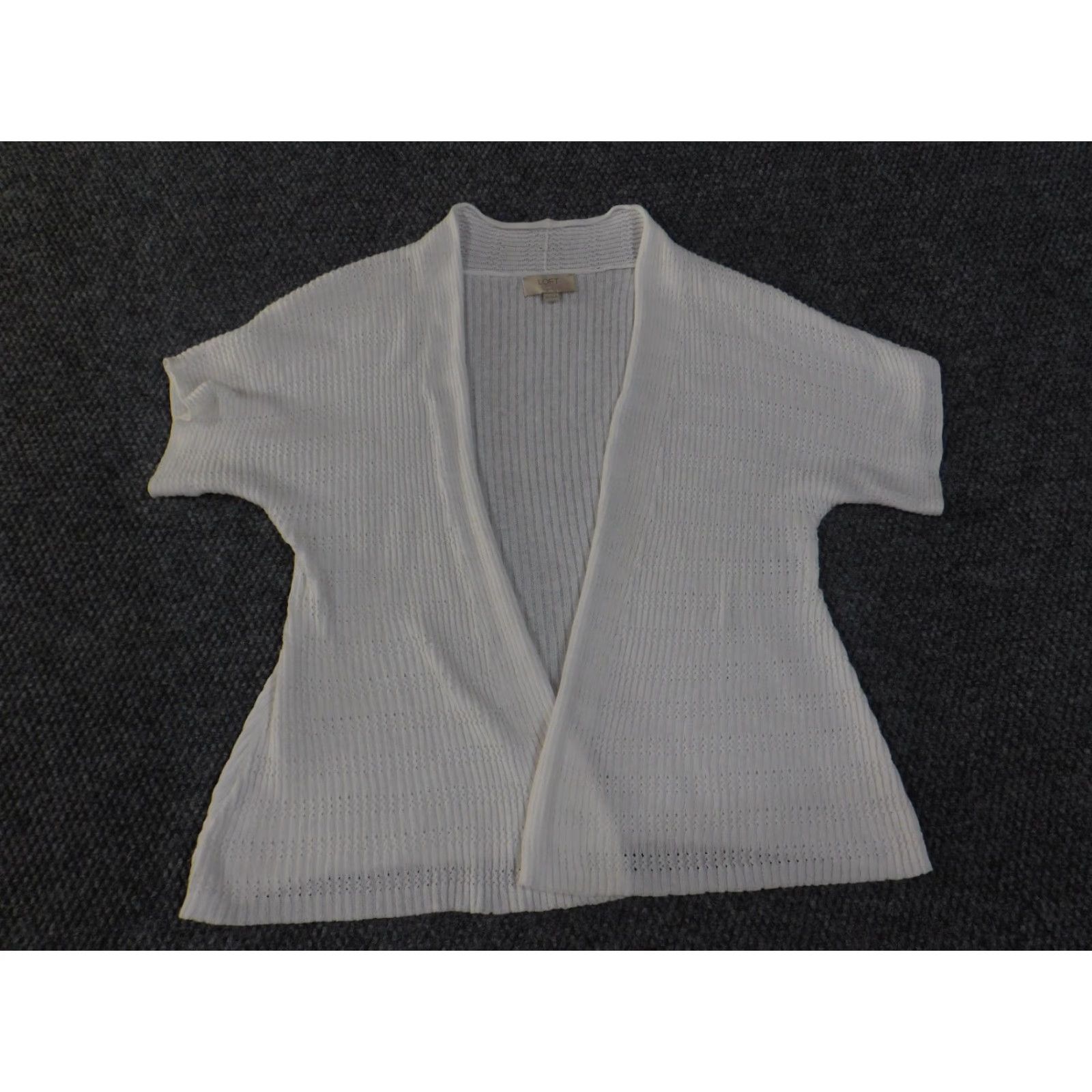 Loft LOFT Cardigan Womens Petit e White Open Knit Lightweight Stretch Casual Regular V-Neck Raglan Short Sleeve Knit Sweater Pullover Size M / US 6-8 / IT 42-44 - 2 Thumbnail