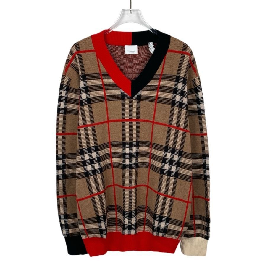 Burberry Burberry Brown Checkered Patchwork Wool Sweater With Red & B Size M / US 6-8 / IT 42-44 - 1 Thumbnail