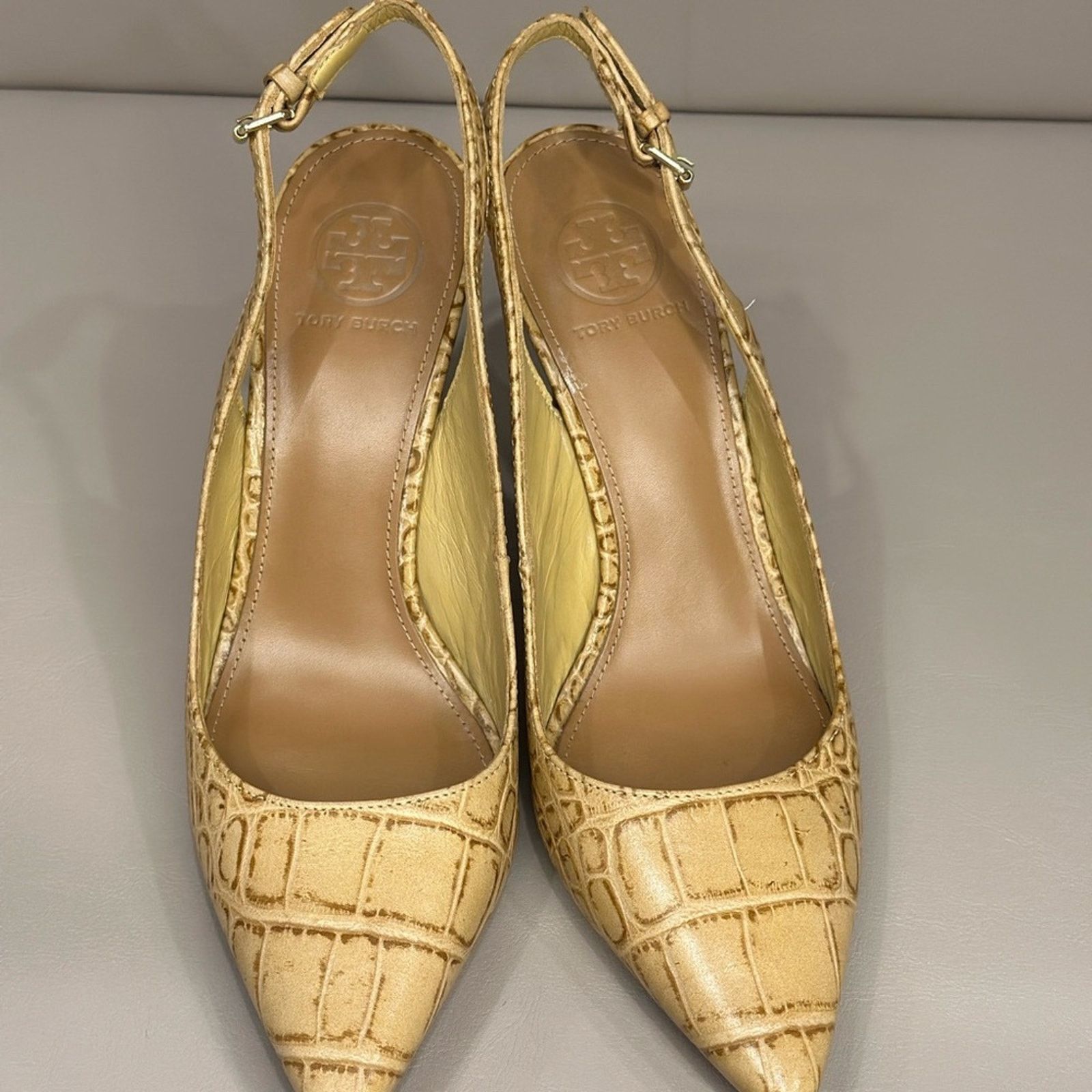 Tory Burch Tory Burch Croc-Embossed Slingback Kitten Heels Size US 9 / IT 39 - 1 Thumbnail