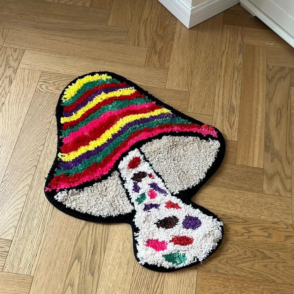 Designer Handmade Colorful Mushrooms Doormat Tufted Rug Carpet Size ONE SIZE - 1 Thumbnail