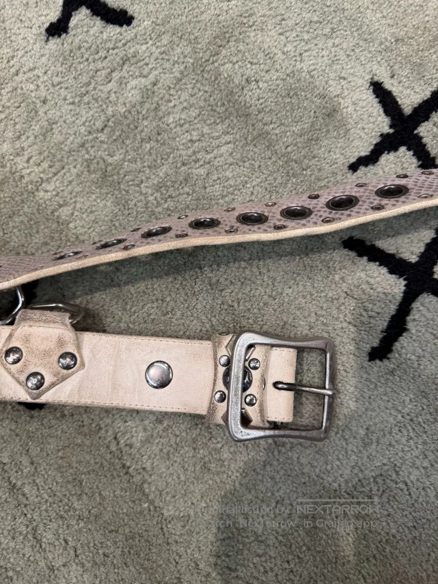 Rick Owens Kmrii Pyramid Metal White Leather Belt. Size ONE SIZE - 2 Thumbnail