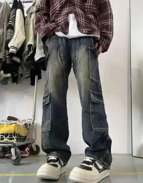Japanese Brand Blue Color Straight Casual Trousers Cargo Denim Pant Size US 32 / EU 48 - 5 Thumbnail