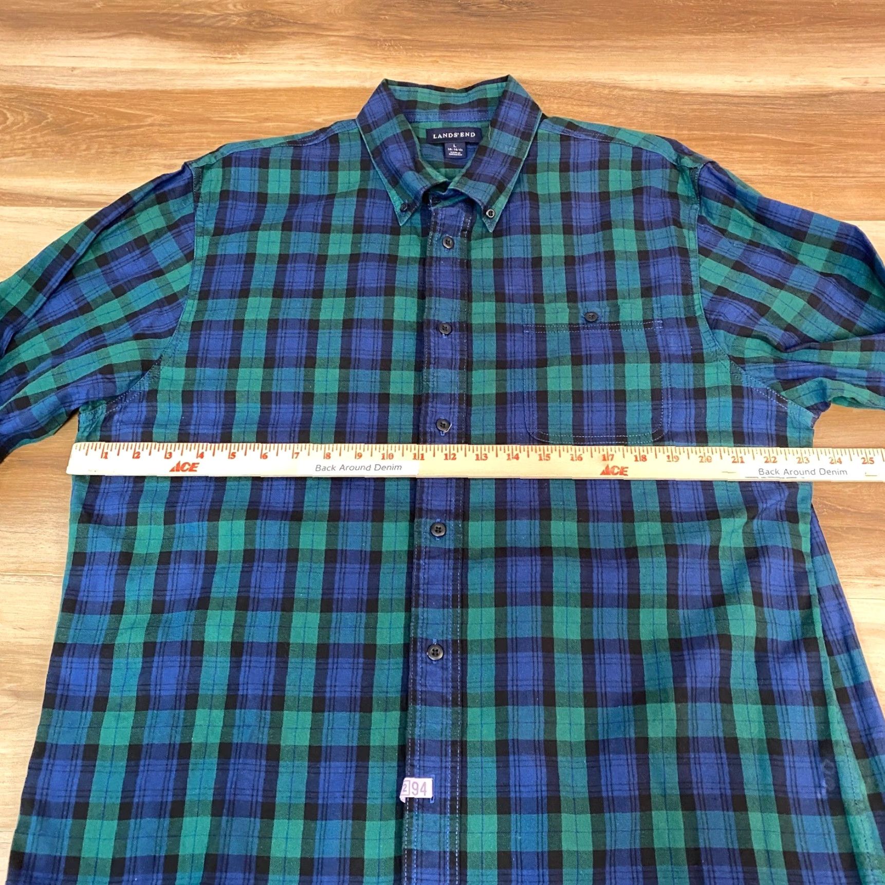 Lands' End Lands' End Oxford Shirt Mens Large Button-Down Plaid Tartan Blackwatch Cotton Flannel Long Sleeve Chest Pocket Casual Button-Up Classic Collar-Down Size US L / EU 52-54 / 3 - 6 Thumbnail