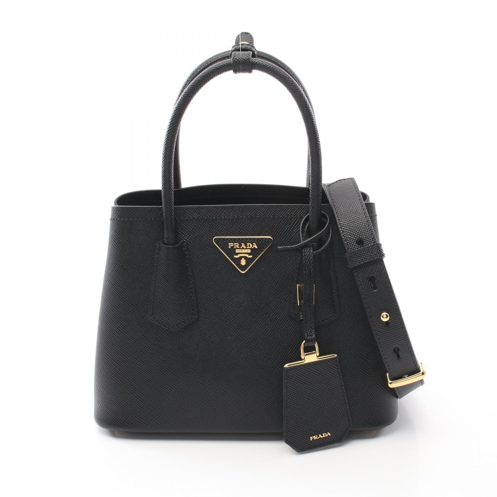 Prada Prada Saffiano Cuir Handbag Leather Black Size ONE SIZE - 1 Thumbnail