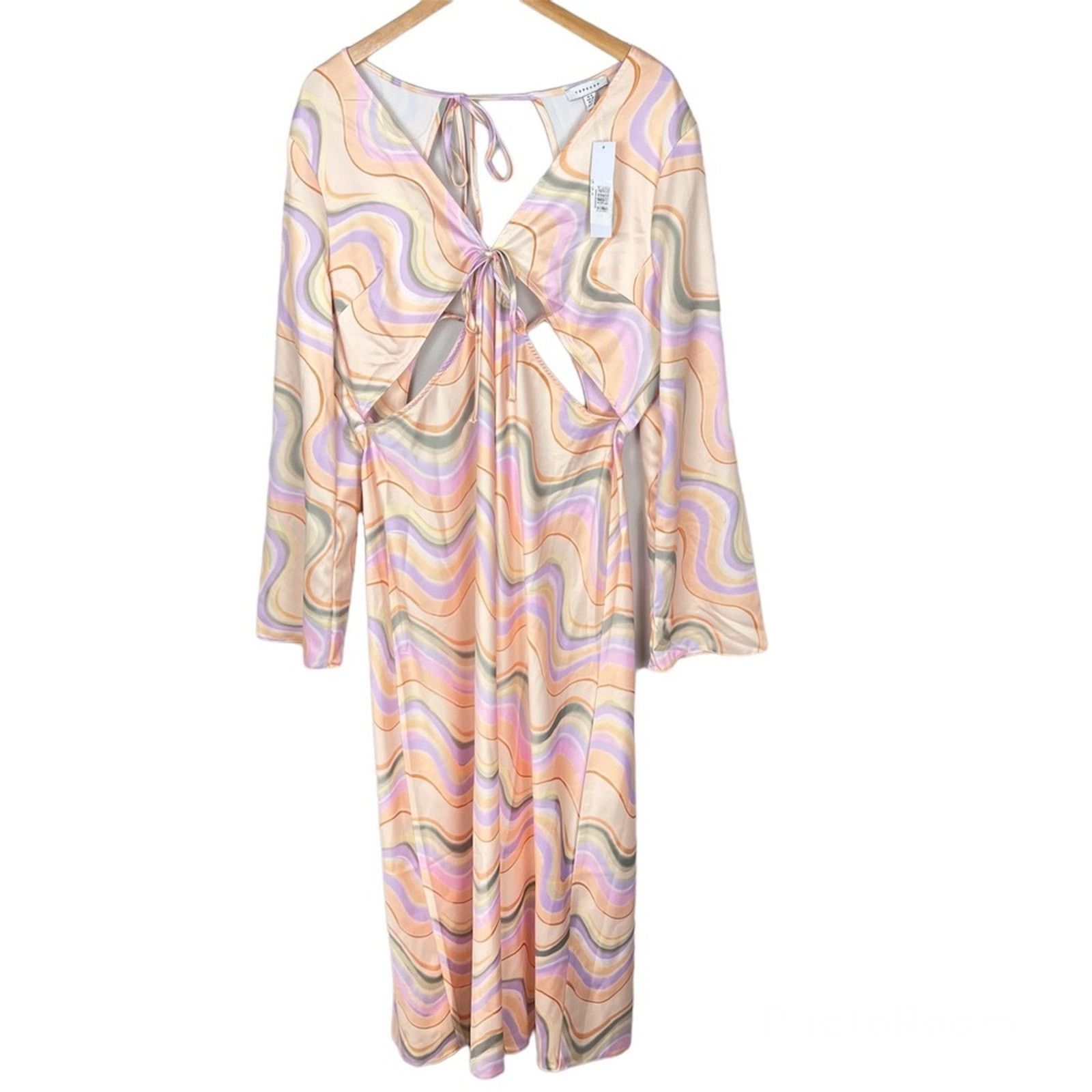 Topshop NWT Topshop Retro Satin Cutout Midi Dress Marble Pastel 14 Size XL / US 12-14 / IT 48-50 - 5 Thumbnail