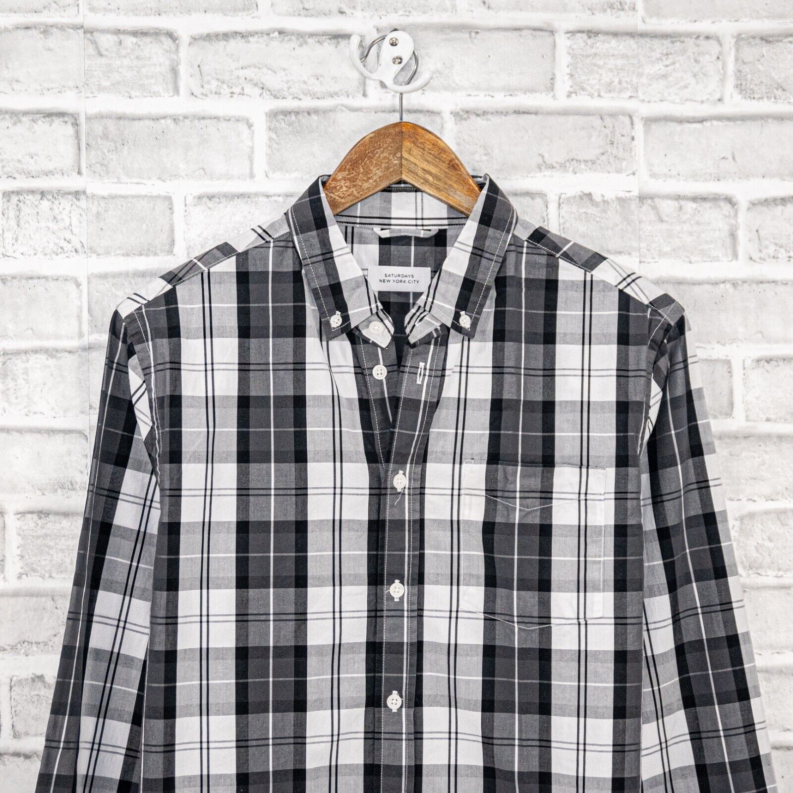 Saturdays NYC SATURDAYS NYC Men's Long Sleeve Button Down Shirt Gray Plaid Size US M / EU 48-50 / 2 - 4 Thumbnail