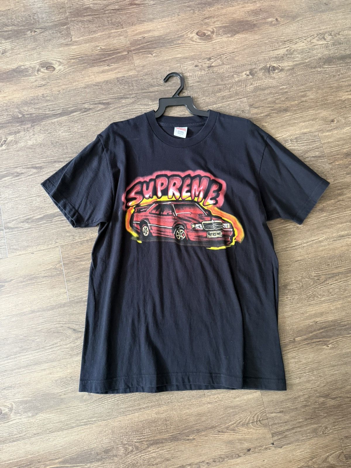 Supreme - Men's Navy Blue Mercedes 190E Logo Print T-Shirt