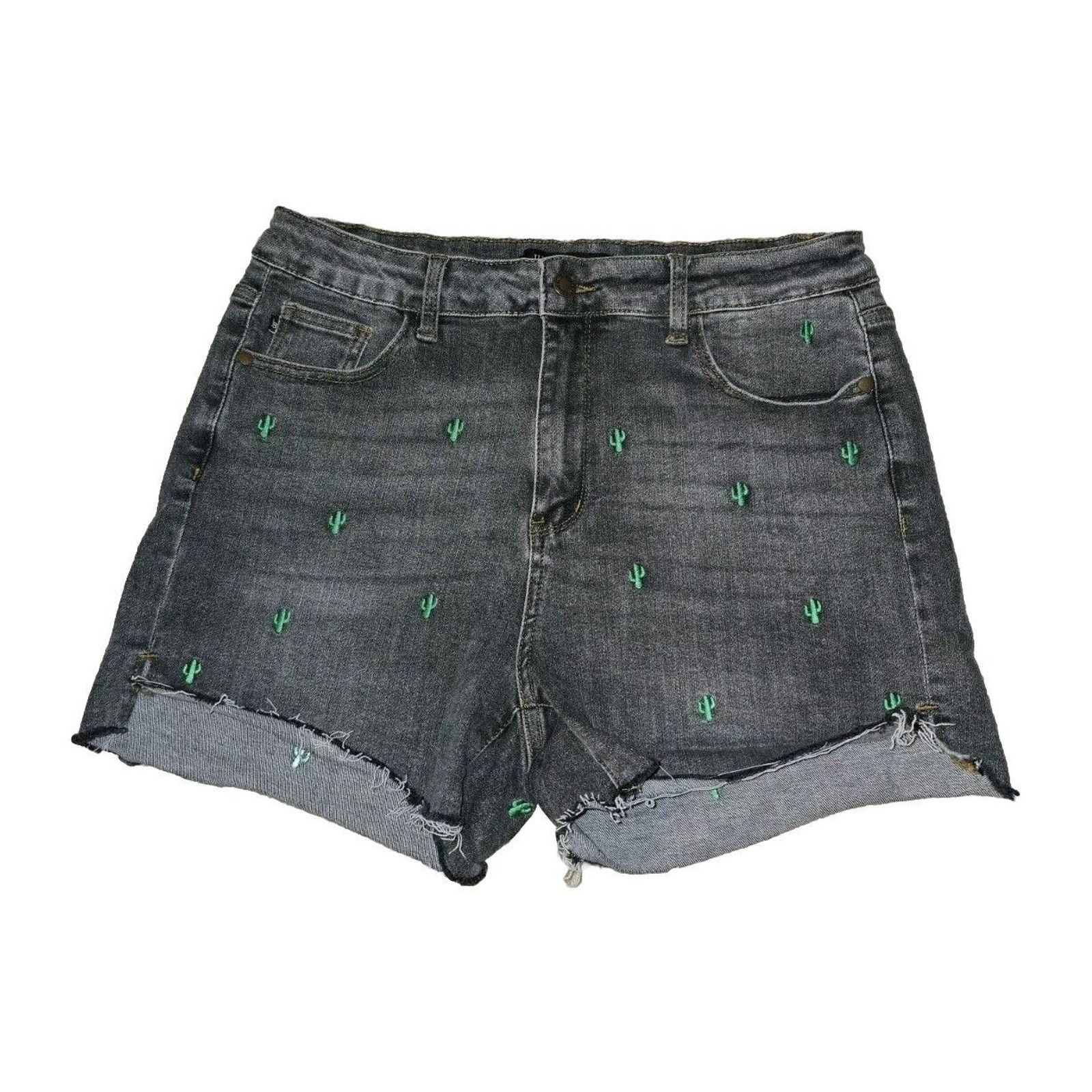 Judy Blue Judy Blue Size XL Gray Cactus Embroidered High Waist Shorts Size 36" / US 14 / IT 50 - 1 Thumbnail