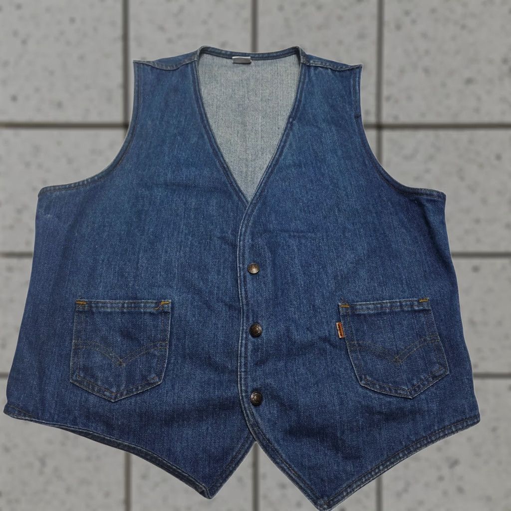 Levi's VINTAGE Levi's Orange Tab Denim Blue Jean Vest 70s 80’s Biker Large USA Shirt Size 36" / US 14 / IT 50 - 1 Thumbnail