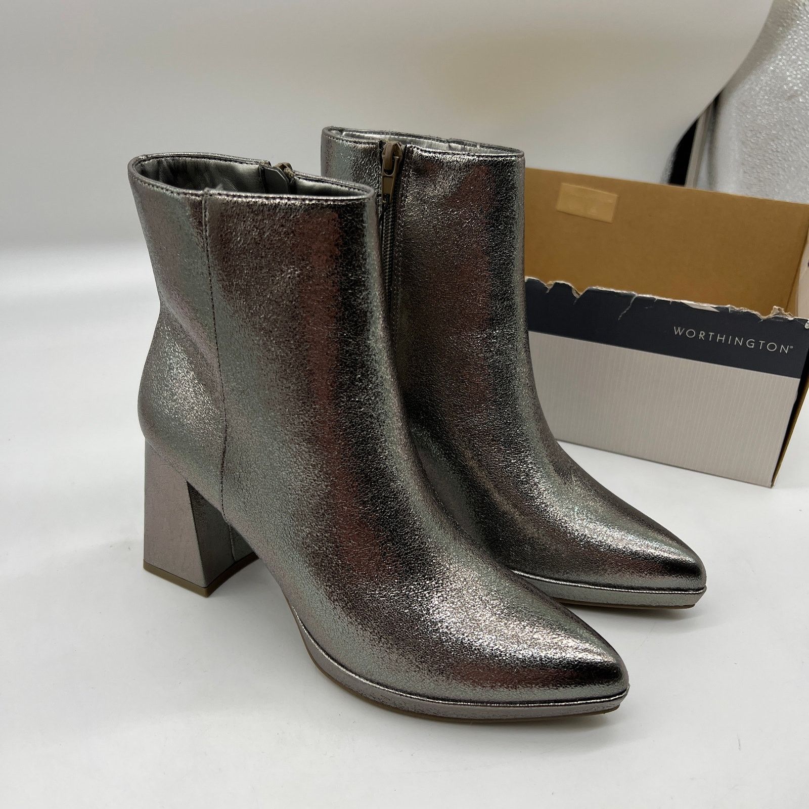 Other Worthington Womens Bannow Flared Heel Booties Pewter Size US 6 / IT 36 - 2 Thumbnail