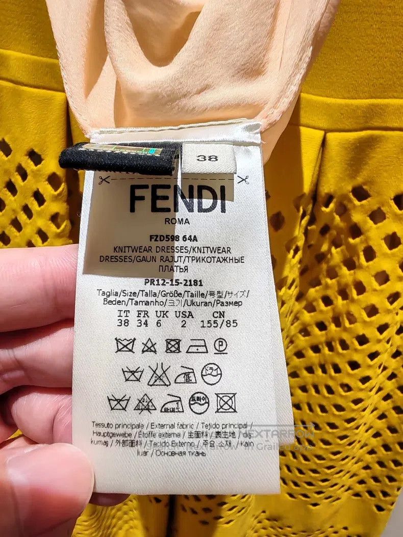 Fendi Fendi Bright Yellow Openwork Knitted Dress, Mulberry Silk Size XS / US 0-2 / IT 36-38 - 6 Thumbnail