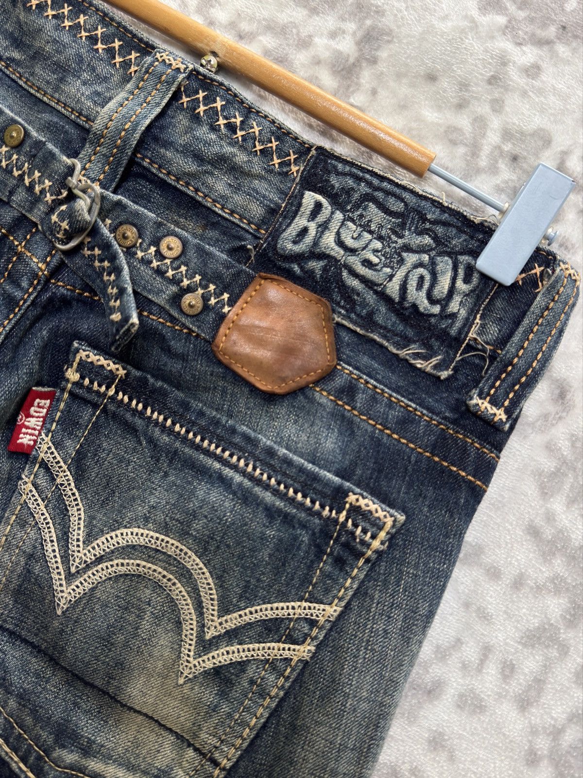 Edwin Edwin Blue Trip Flare Low Rise Mud Wash Buckle Back Denim Size US 28 / EU 44 - 11 Thumbnail